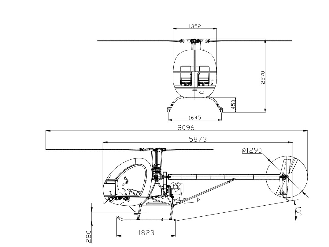 Aerokopter AK1-3 Sanka dimensions
