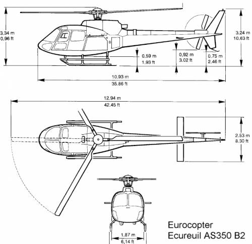 Airbus Eurocopter AS 350B2 dimensions