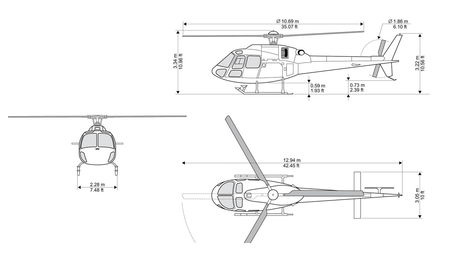 Airbus Eurocopter AS355 dimensions