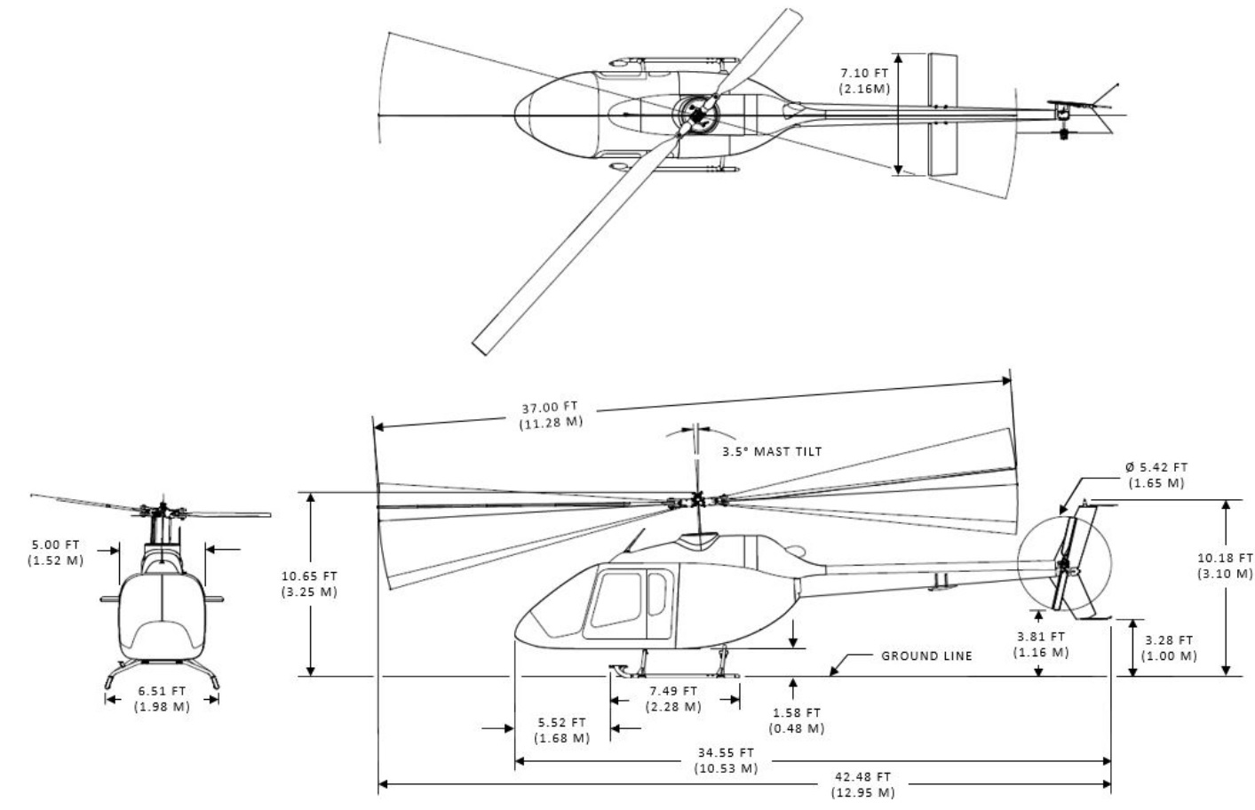 Bell 505 dimensions