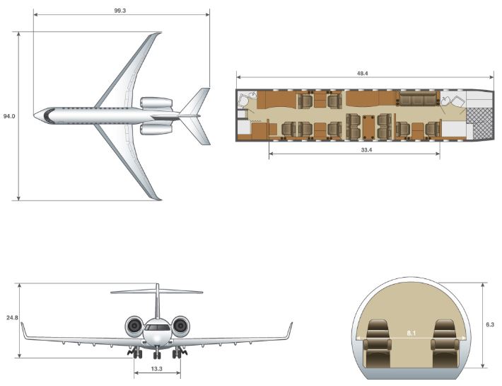 Bombardier Global 6000 dimensions