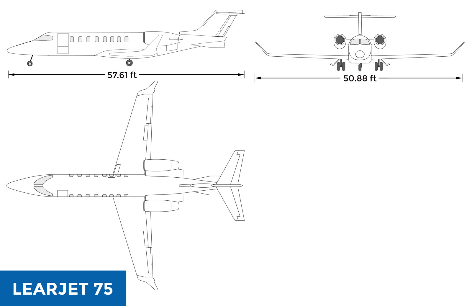 Bombardier Learjet 75 dimensions